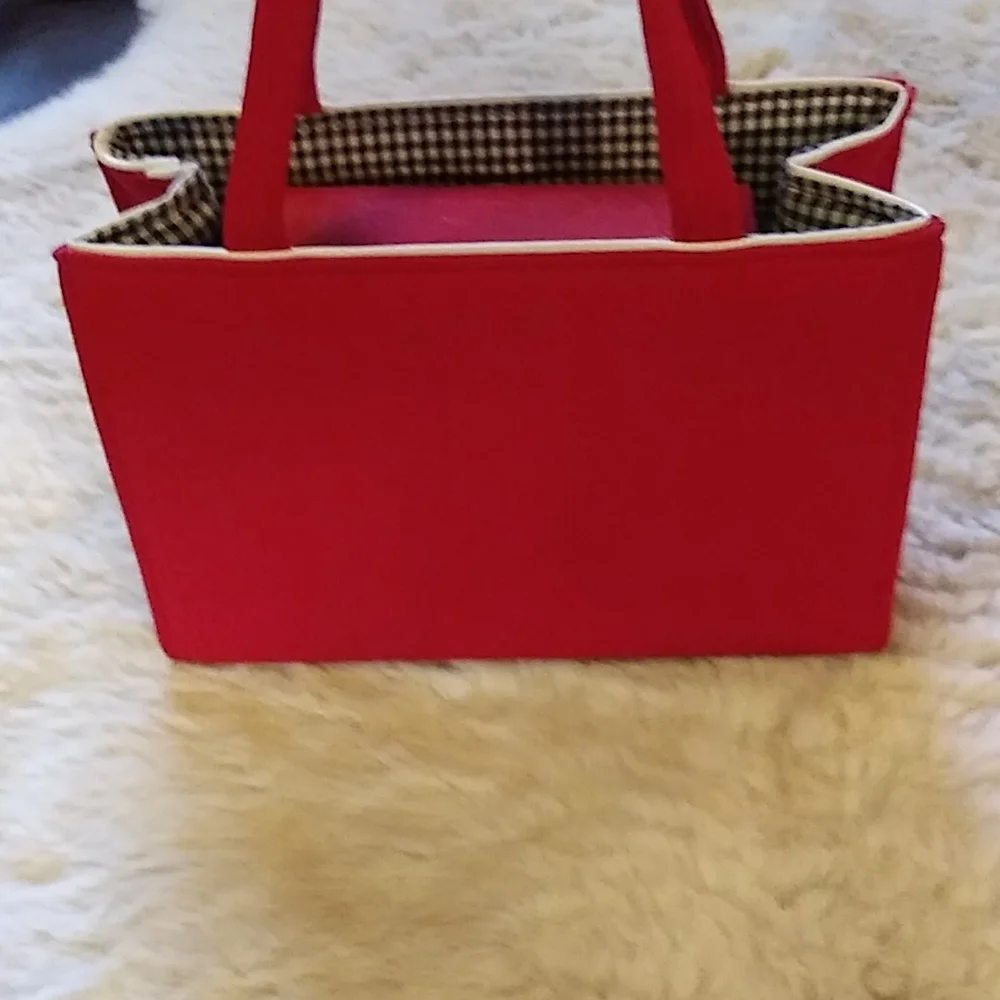 kate spade Red Mini Tote with Black & White Checked Lining